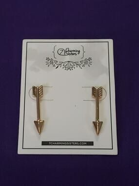 Shiny Yellow Gold Tone Straight Arrow Shaped Drop Earrings Pierced 1" NEW
